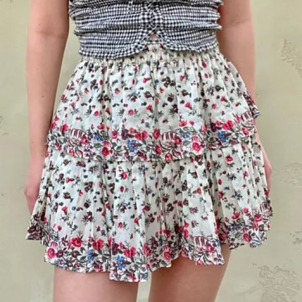 LoveShackFancy Mia Floral Tiered Mini Skirt in Secret Garden Print